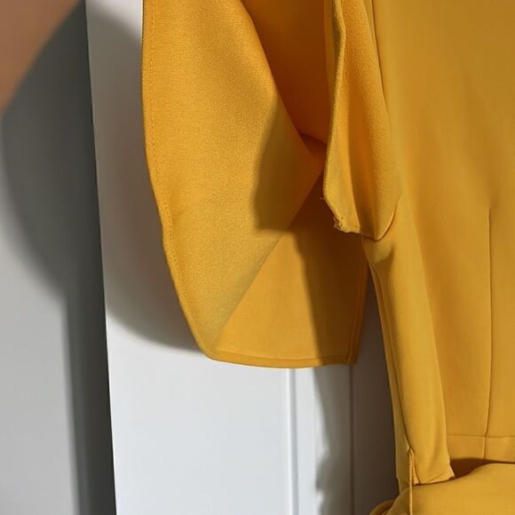 DKNY Mustard Yellow Draped Belted Sheath Dress